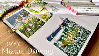 ASMR Marker Drawing⎪Ohuhu Markers Unboxing  New Sketchbook 🌿 [upl. by Didi616]