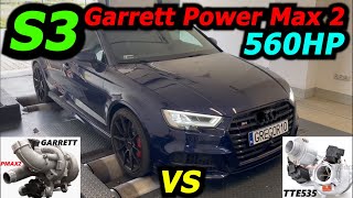 GARRETT Power Max 2 vs TTE535 Turbo BATTLE by GREGOR10 on MAHA DYNO S3 8V 20TFSI EA888 3gen 560HP [upl. by Yendyc]