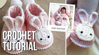 Simple Crochet Baby Booties with Bunny Applique 💖 [upl. by Aduh]