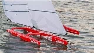 Adventure Tuning and sailing a trimaran model sailing boat [upl. by Neroled]