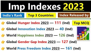 Index 2023 Current Affairs  India Rank in Various Indexes  सूचकांक 2023 करंट अफेयर्स  Index 2023 [upl. by Dudley131]