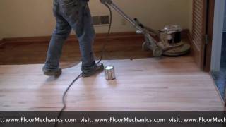 Refinishing hardwood floors Applying Stain with Buffer [upl. by Eberle]