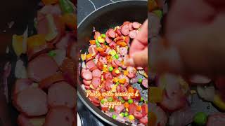 sausage pasta is easyrecipe for breakfast or dinner veggies sausage soysauce chilli pasta [upl. by Llerral]