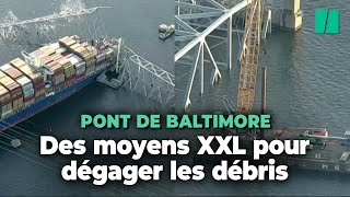 À Baltimore des moyens et une grue gigantesques pour dégager le pont après l’accident [upl. by Grenville]