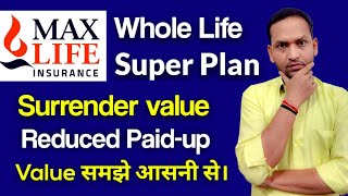 Max life whole life super plan  surrender value  reduced paid up value  whole life super plan [upl. by Wun]