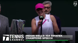 Iga Swiatek Thankful for her Team amp Family  Indian Wells Champions Speech [upl. by Hawkie]