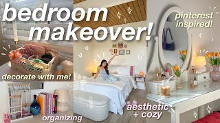 BEDROOM MAKEOVER ⭐️ aesthetic  cozy pinterest inspired decorating organizing etc 🪴 [upl. by Kelcie]