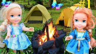 Anna and Elsa Toddlers Camping Adventure Part 1  Elsya amp Annya Barbie Car Toys amp Dolls Adventures [upl. by Dale949]