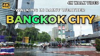 4k 🚶‍♀️☔ Walking In Rainy Weather Bangkok  BTS Sala Daeng to Phloen Chit  Bangkok Street Walk [upl. by Aneba]