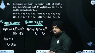 Solubility of AgCl in water 001 M CaCl2 001 M NaCl and 005 M AgNO3 are S1 S2 S3 and S4 re [upl. by Longwood]