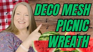 Picnic Wreath  Deco Mesh Bubble Method Watermelon Picnic Wreath DIY  Perfect Summertime Wreath [upl. by Mcneely589]