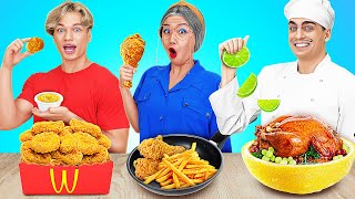 ME VS GRANDMA COOKING CHALLENGE  Funny Food amp Kitchen Hacks by 123GO CHALLENGE [upl. by Nerret]