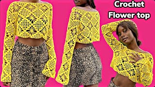 Crochet flower top tutorial  crochet floral lace stitch  crochet lace top  shylercrochets [upl. by Yedorb156]