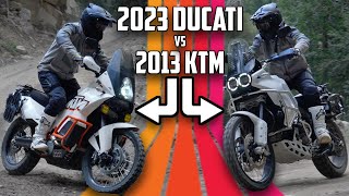 2023 Ducati Desert X vs 2013 KTM 990 Adventure  10 Year Shootout  Cycle News [upl. by Bates]