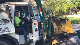 Waste Management Garbage Truck Picking Up Cans Flipping Lids Dumping Curotto Can [upl. by Ainolopa]