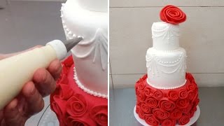 Red amp White Wedding Cake Idea  How To by CakesStepbyStep [upl. by Eehtomit]