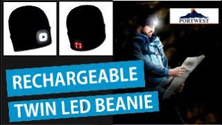 Portwest Warm Winter LED Light Beanie with USB Charging B028  Rechargeable Twin LED Beanie [upl. by Meijer]