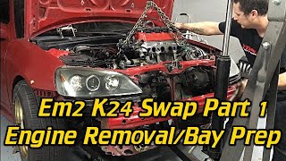 EM2 K24 Swap Part1 D17 Engine RemovalEngine Bay Prep [upl. by Thurnau902]