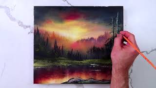 Twilights Descend  How to Paint a Glowing Sunset  Landscape Art  Acrylics [upl. by Derriey]