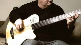 Playing my Godin A5 acoustic electric fretless bass Fast funk groove  Darrell Craig Harris Cirque [upl. by Akili790]