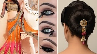 Lehenga Style Saree Draping with Makeup and Hairstyle Step By Step  DIY  Lehenga Bridal Makeup [upl. by Kcaj]