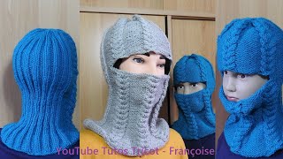 Tuto Tricot Cagoule Enfant  PasseMontagne Enfant en 3 tailles côtes 22 et 3 torsades en 1 pièce [upl. by Aissenav]