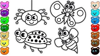 Coloring for Kids with Insects amp Bugs  Coloring Pages for Children [upl. by Ydnor]