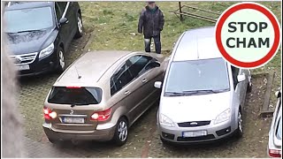 Mistrzyni kierownicy próbuje wyjechać z miejsca parkingowego w Szczecinie 1373 Wasze Filmy [upl. by Llehsar587]