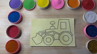 Colored sand painting COLORFUL EXCAVATOR  Learn colors  SAND PAINTING COLOR 모래 그림 굴삭기  tranh cát [upl. by Ayet]