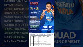 India’s squad for 3 T20Is against Bangladesh Bangladesh’s Tour of India 2024 T20I series [upl. by Hcirteid]