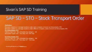 SD Stock Transport Order STO  Sivan SAP SD Training [upl. by Aened]