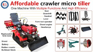 Diesel Power Mini Crawler Tractor Rotary Tiller Cultivator [upl. by Analiese]