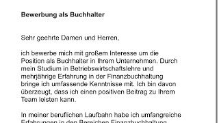 Как написать бевербунг на бухгалтераBewerbung als Buchhalter [upl. by Dyrraj386]