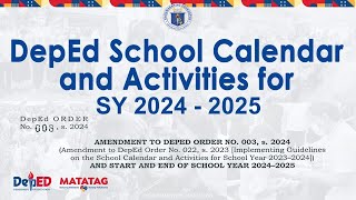 DepEd CALENDAR for School Year 20242025 Guidelines [upl. by Audly]