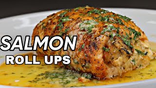 Shrimp Stuffed Salmon Roll Ups Recipe  A Better Way To Make Stuffed Salmon [upl. by Alemac]