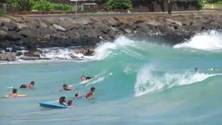 Brennecke quotBoogie Boardquot Beach Poipu Kauai July is high surf good waves [upl. by Ruenhcs]