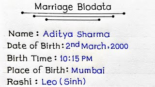 Marriage Biodata Format  Biodata For Marriage  Marriage Biodata For Boys  How To Write Biodata [upl. by Bearnard]