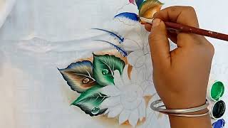 beautiful👉💞 acrylic clothes leaf painting tutorial paint bedsheet parda takiya Paint [upl. by Cathryn]