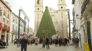 Canals Valencia celebra Sant Antoni con su hoguera de más de 14 metros de altura [upl. by Zoila]