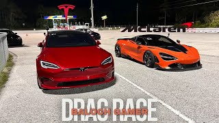 Tesla Model S P100D vs Mclaren 720S DRAG RACE Baloch Gamer [upl. by Neelyhtak548]