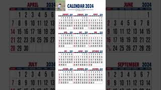 Calendar 2024 English  2024 Ka Calendar  English [upl. by Ahsiret]