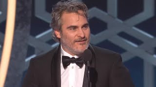 Watch Joaquin Phoenixs WILD ExpletiveFilled Acceptance Speech  Golden Globes 2020 [upl. by Eutnoj915]