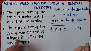 Solving Word Problems Involving Radicals  Integers  Explain in Detailed [upl. by Reffotsirhc514]