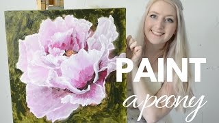 PAINTING TUTORIAL Acrylic Peony Flower Techniques  Katie Jobling Art [upl. by Deragon]