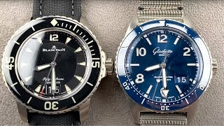 Glashutte Original SeaQ vs Blancpain Fifty Fathoms Luxury Dive Watch Comparison Test [upl. by Erlewine401]