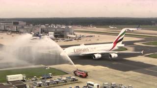 Emirates Airbus A380 landing at London Gatwick Airport [upl. by Piks]