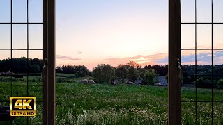 4K Countryside Evening Ambience Window view with Nature Sounds  Relaxing Calming Sunset [upl. by Oremar]