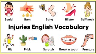 INJURIES English Vocabulary  Everyday Phrases And Words  Learn English [upl. by Wordoow]