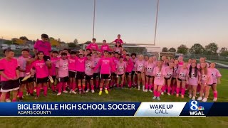 Biglerville High School soccer shares a Wake Up Call from their pinkout [upl. by Atsyrc]