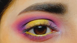 Colorful Purple amp Yellow Eye Tutorial  purple eyeshadow tutorial  SUNSET Eye Makeup Tutorial [upl. by Akinuahs]